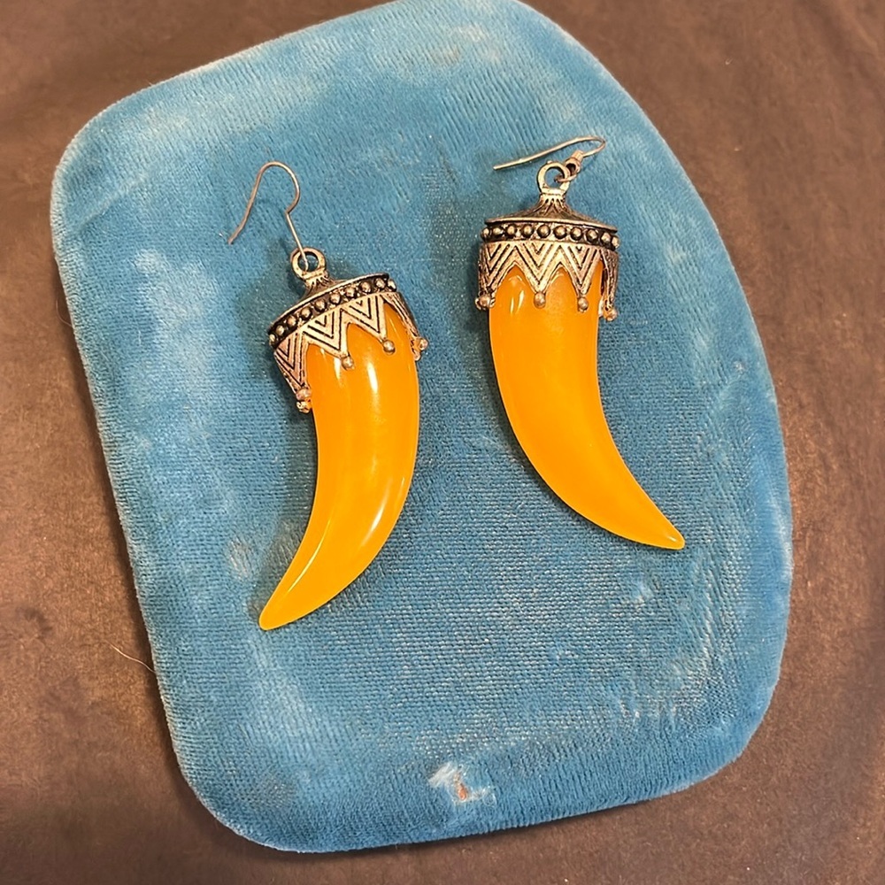 029 Large acrylic and silver horn earrings